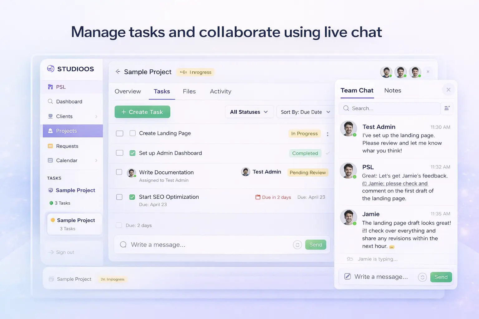 Workflow and task chat system interface preview.